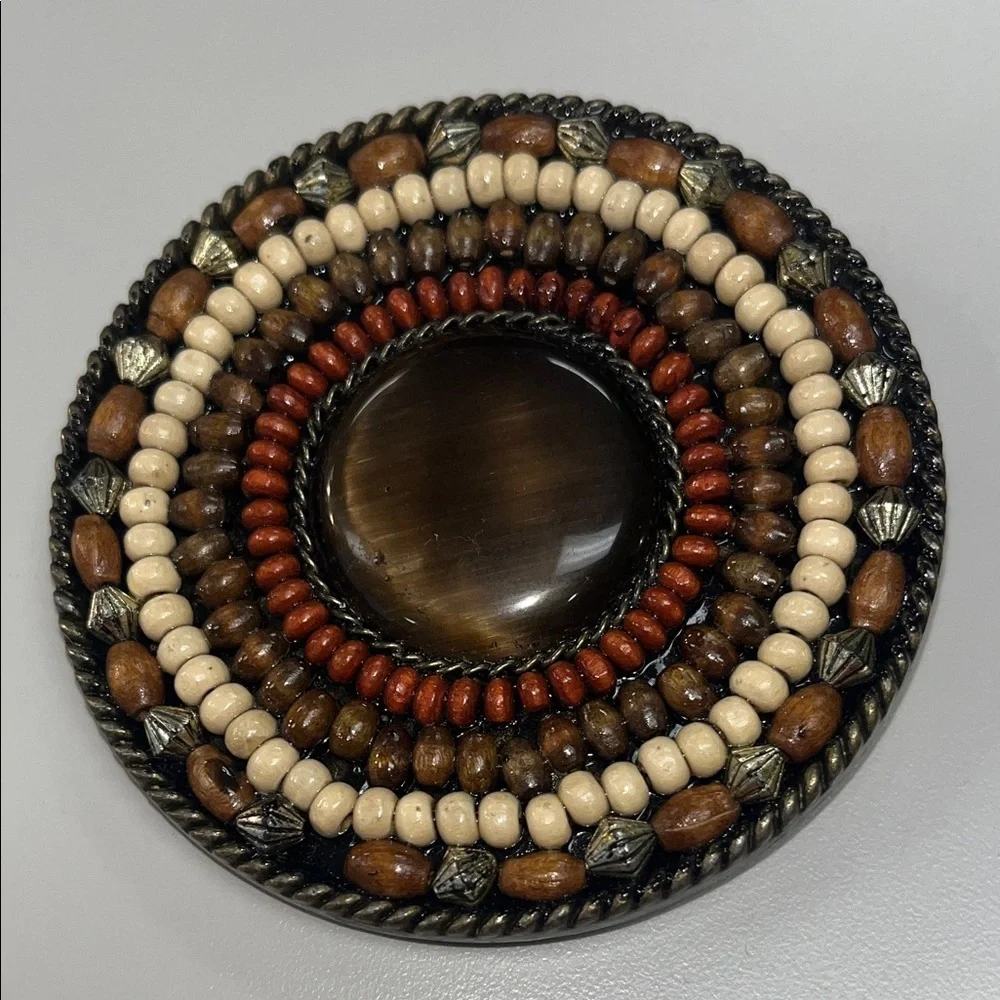 Source Unknown Multicolor Earthy Beaded Belt Buckle